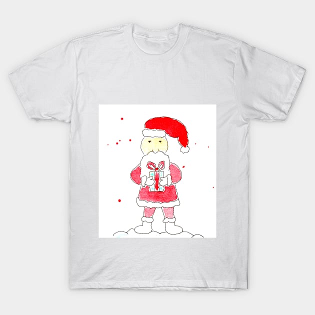 Santa Claus with a gift. Watercolor illustration on a winter theme, congratulations T-Shirt by grafinya